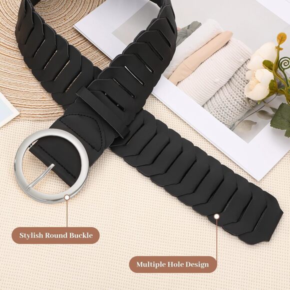 Wide Belts For Women With Fashion Round Silver Buckle Vintage Ladies Braided😊 - Picture 2 of 7